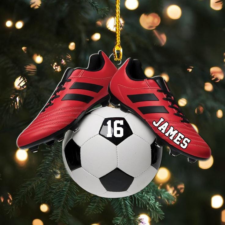 Soccer Christmas personalized custom shaped acrylic ornament, alternate view 3