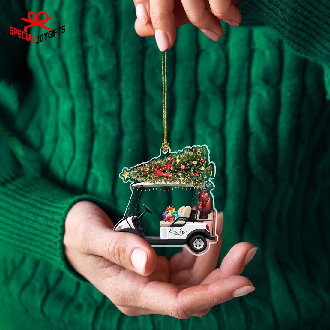 Golf Cart Christmas custom shaped acrylic ornament, alternate view 4