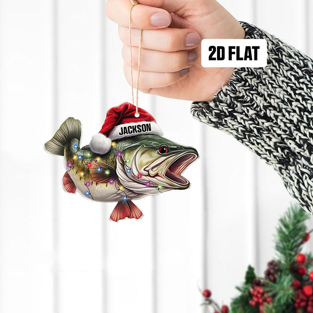 Bass Fish 2D Flat Ornament personalized custom shaped acrylic ornament, alternate view 4