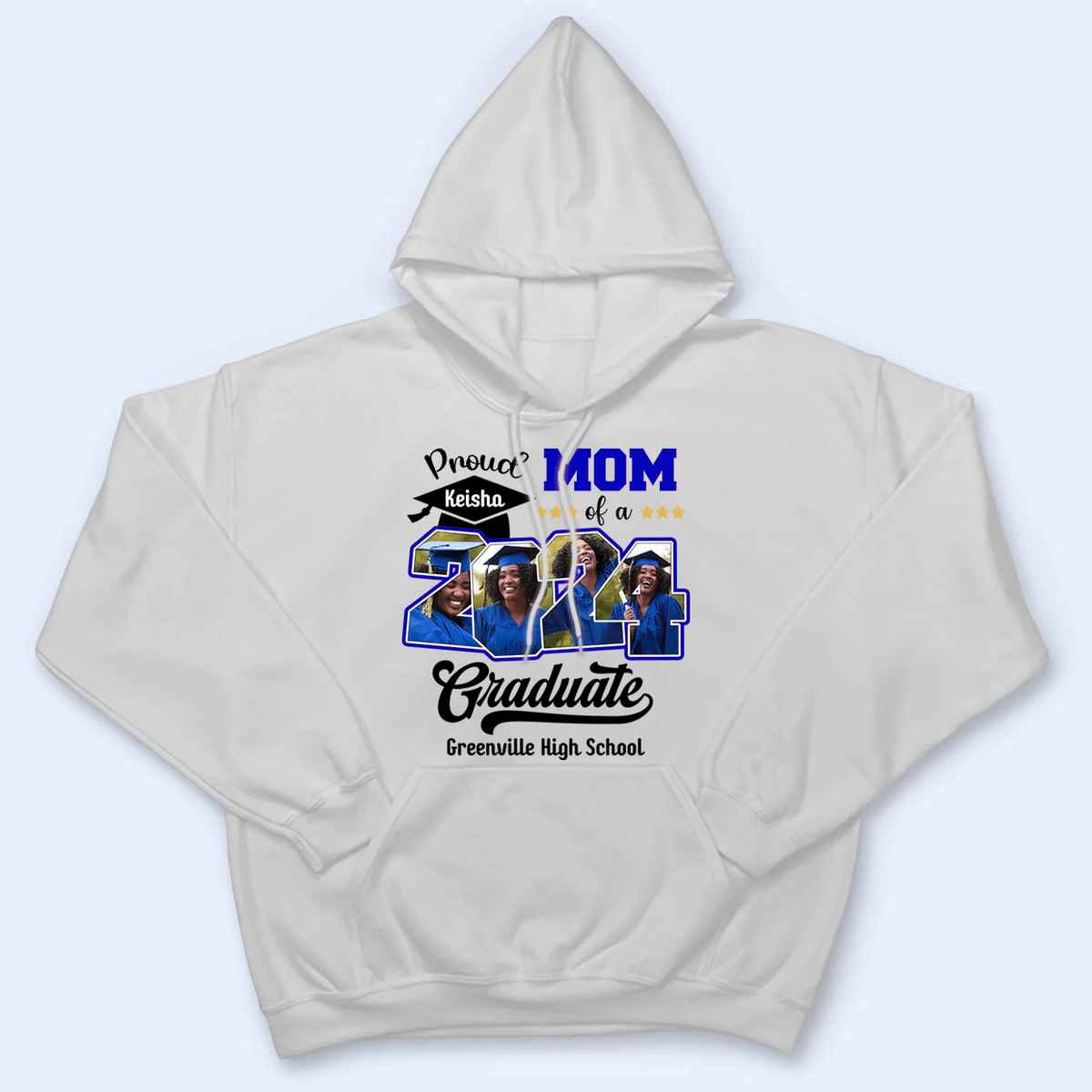 Custom Photo Proud Family Of A Class Of 2024 Graduate Senior - Personalized Custom Graduation T Shirt - Loving Gift for Grandma, Grandpa, Mom, Dad, Brother, Sister, Aunt, Uncle | Blue - Suzitee Store