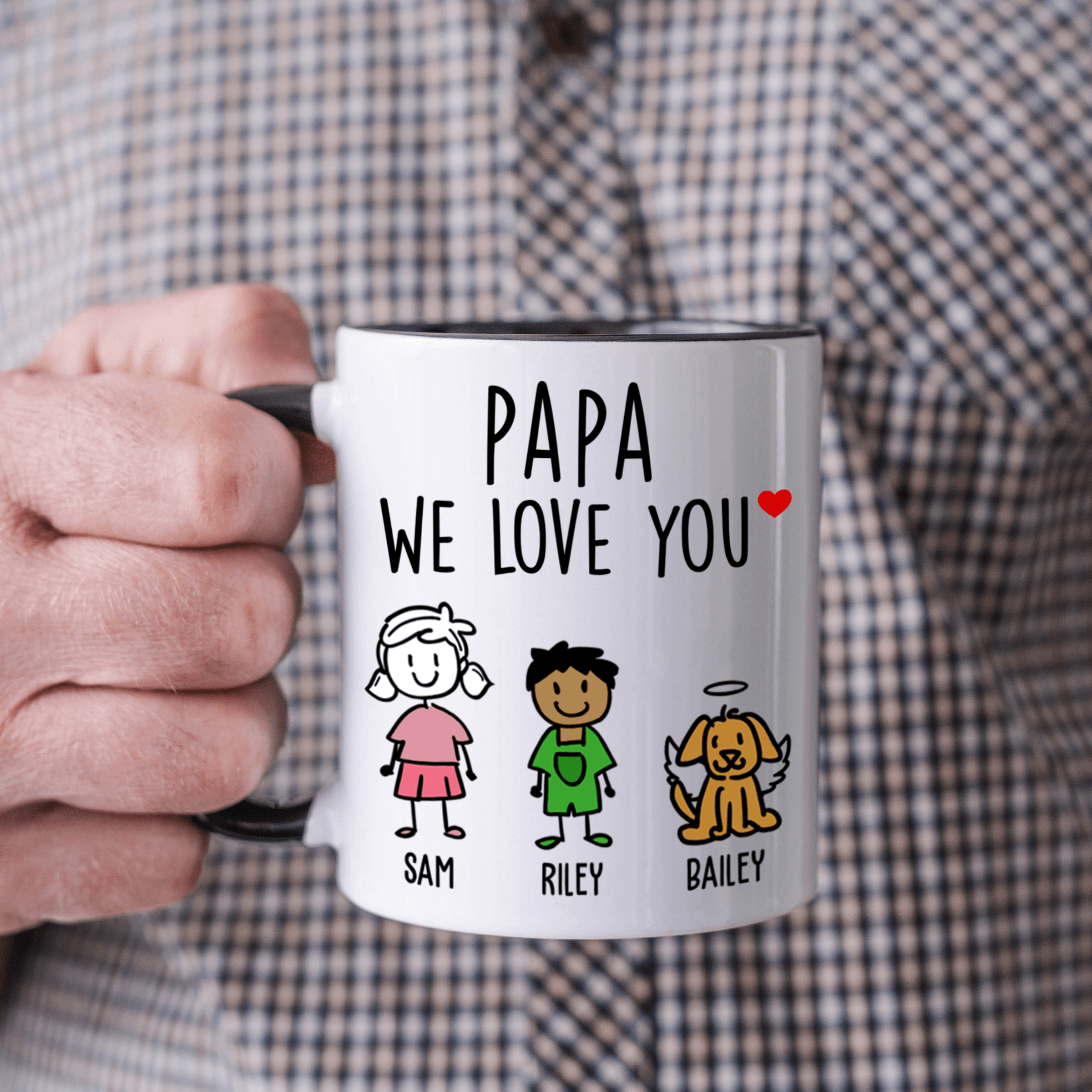 Custom Father's Day Mug with Names - Personalized "We Love You" Coffee Cup for Dad, Grandpa, or Papa - Gift from Kids and Pets