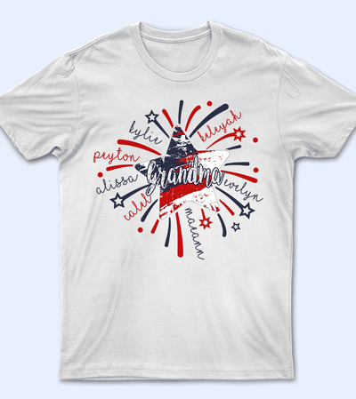 4th of July Firework America Flag - Personalized Custom T Shirt - Birthday, Loving, Funny Gift for Grandma/Nana/Mimi, Mom, Wife, Grandparent - Suzitee Store