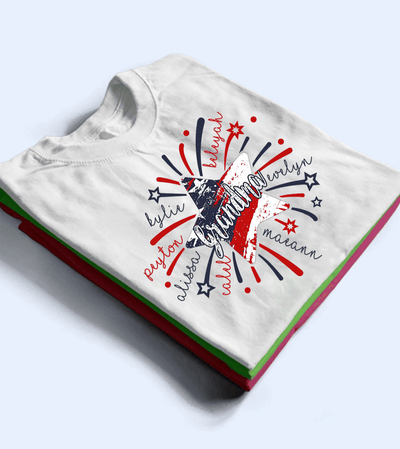 4th of July Firework America Flag - Personalized Custom T Shirt - Birthday, Loving, Funny Gift for Grandma/Nana/Mimi, Mom, Wife, Grandparent - Suzitee Store