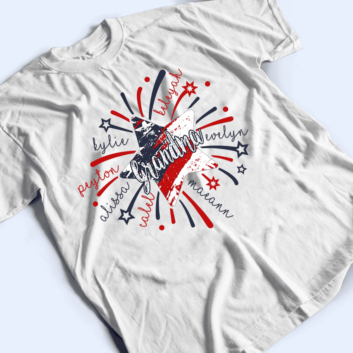 4th of July Firework America Flag - Personalized Custom T Shirt - Birthday, Loving, Funny Gift for Grandma/Nana/Mimi, Mom, Wife, Grandparent - Suzitee Store