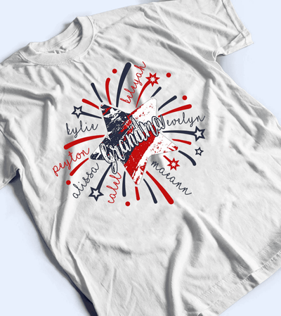 4th of July Firework America Flag - Personalized Custom T Shirt - Birthday, Loving, Funny Gift for Grandma/Nana/Mimi, Mom, Wife, Grandparent - Suzitee Store