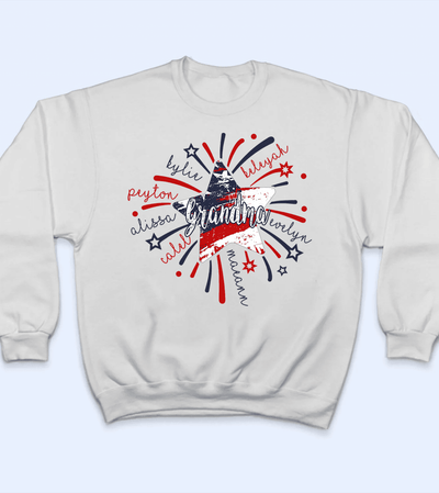 4th of July Firework America Flag - Personalized Custom T Shirt - Birthday, Loving, Funny Gift for Grandma/Nana/Mimi, Mom, Wife, Grandparent - Suzitee Store
