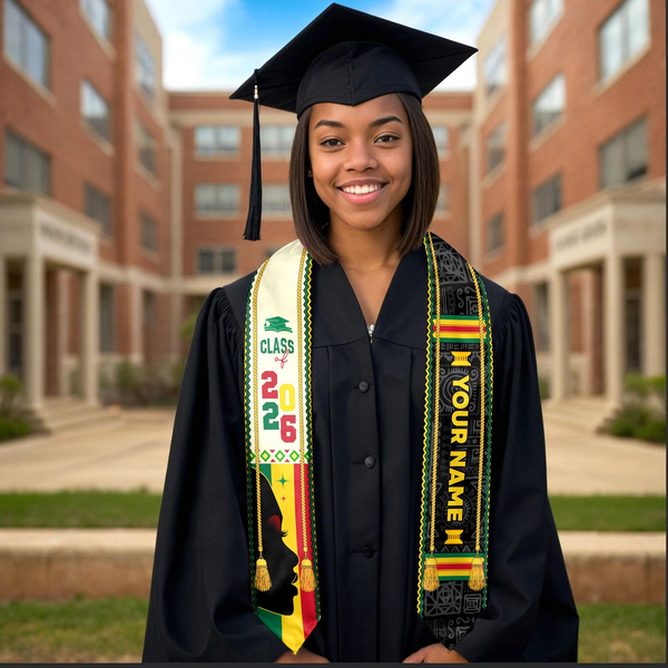 Custom African Flag Graduation Sash - Personalized Stoles Sash - African Graduation Gifts, Black History Month, Juneteenth