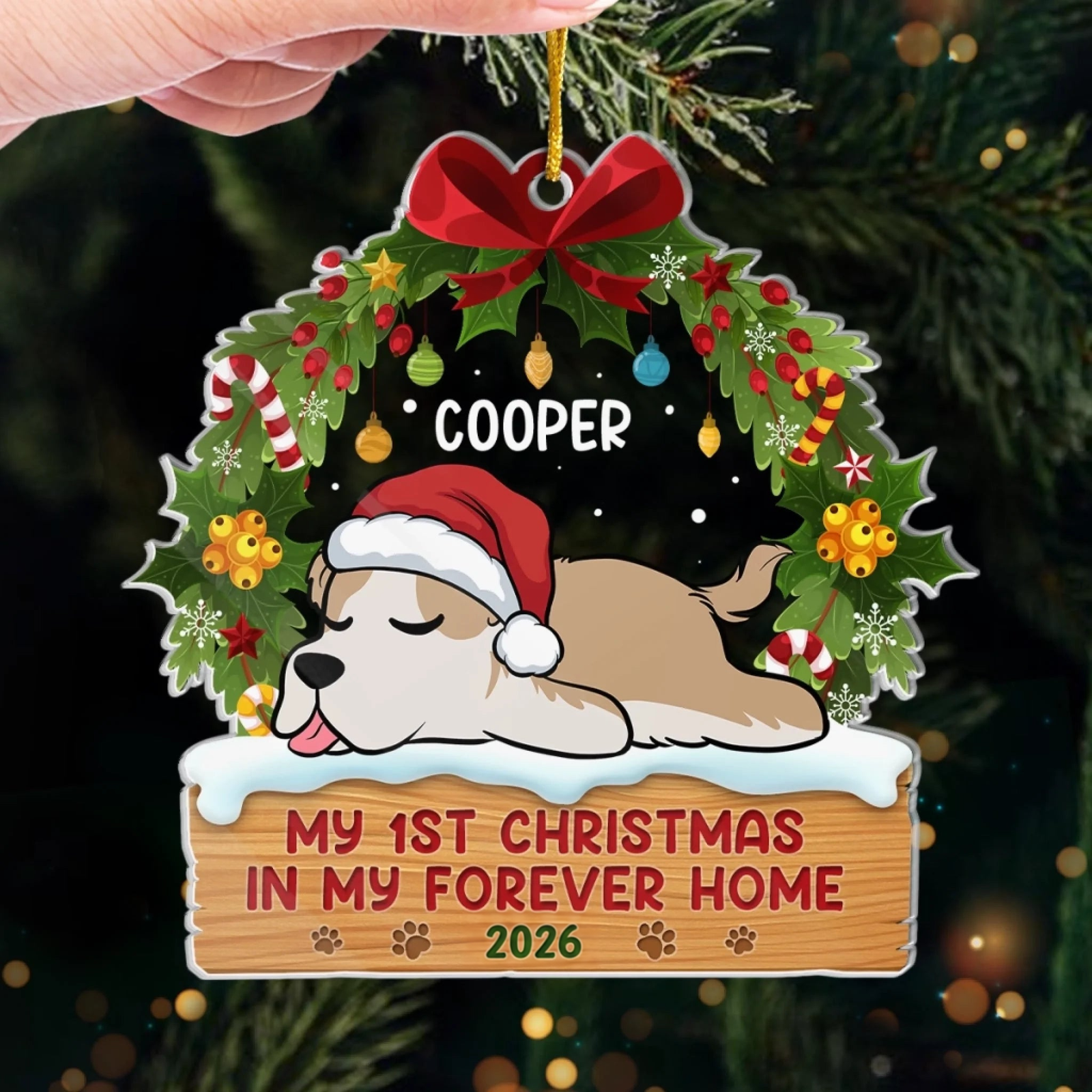 First Paws Under The Tree Dog & Cat - Personalized Custom Shaped Acrylic Ornament - Christmas Gift For Dog Lovers, Cat Lovers