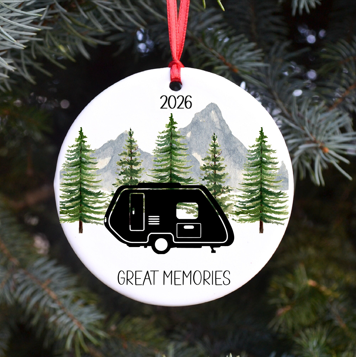 Happy Campers RV - Personalized Circle Ceramic Ornament - Christmas Gift For RV Owners, Camping Lover