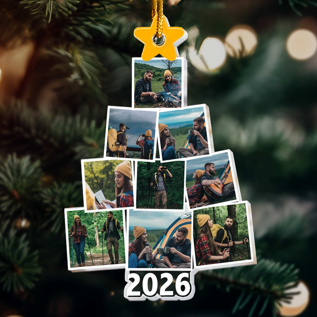 Custom Photo Camping Christmas Tree - Personalized Custom Shaped Acrylic Ornament - Christmas Gift For Camping, Hiking Lover or Couple