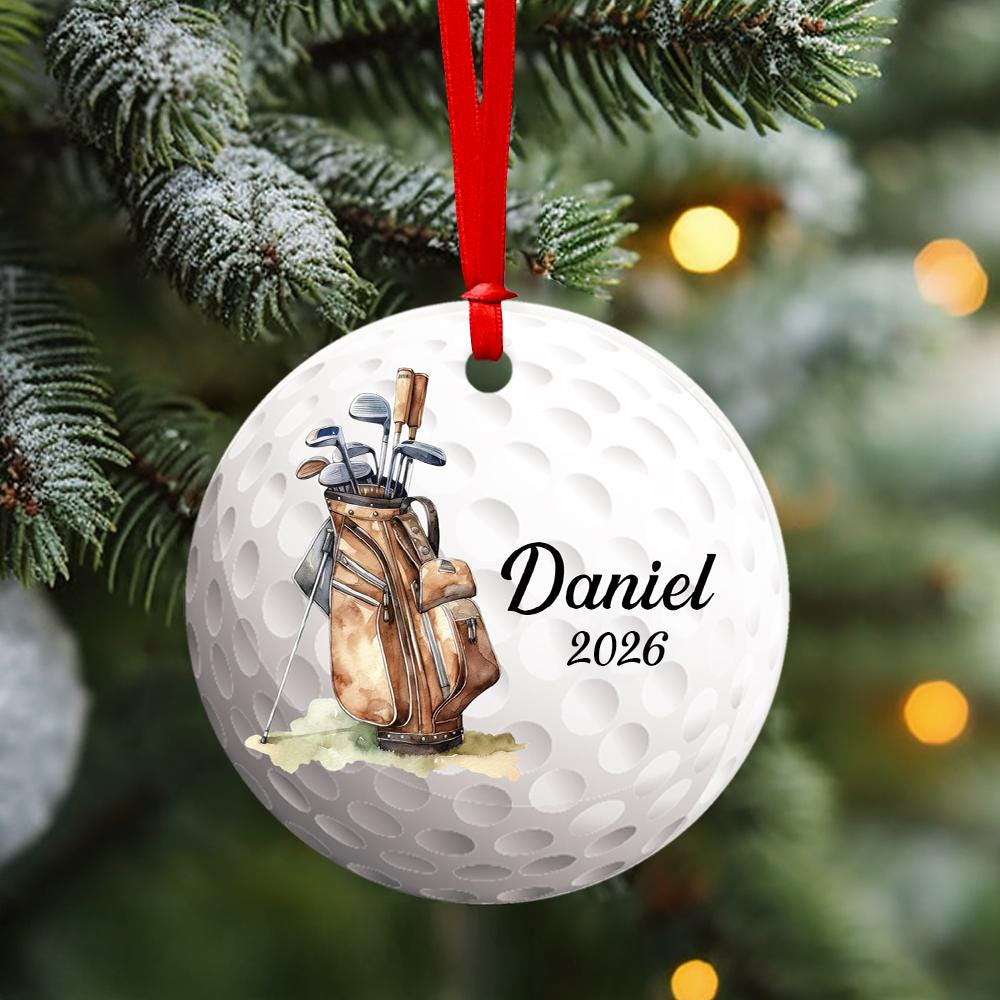 Golf Christmas Ornament personalized circle ceramic ornament, alternate view 2