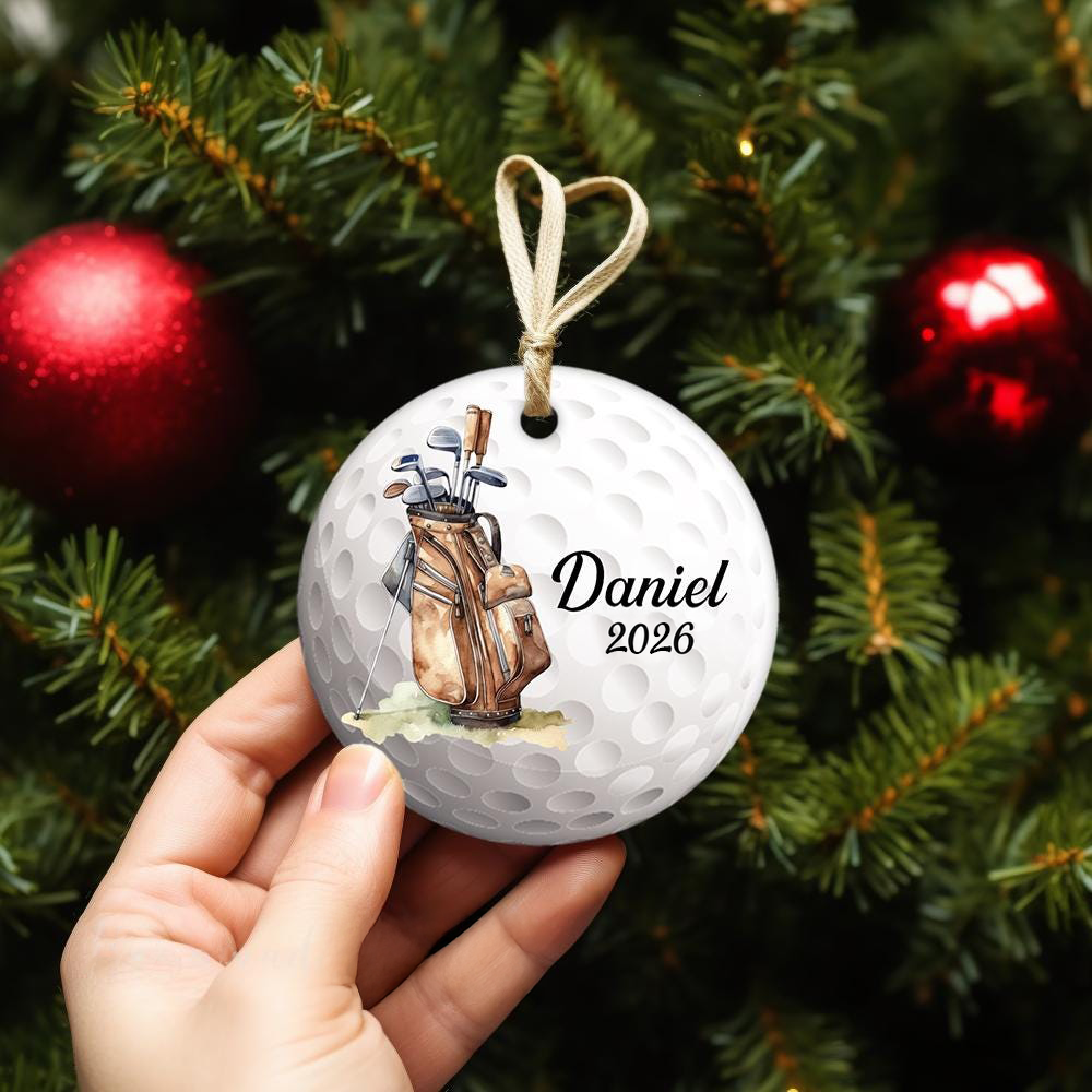 Golf Christmas Ornament personalized circle ceramic ornament, alternate view 4