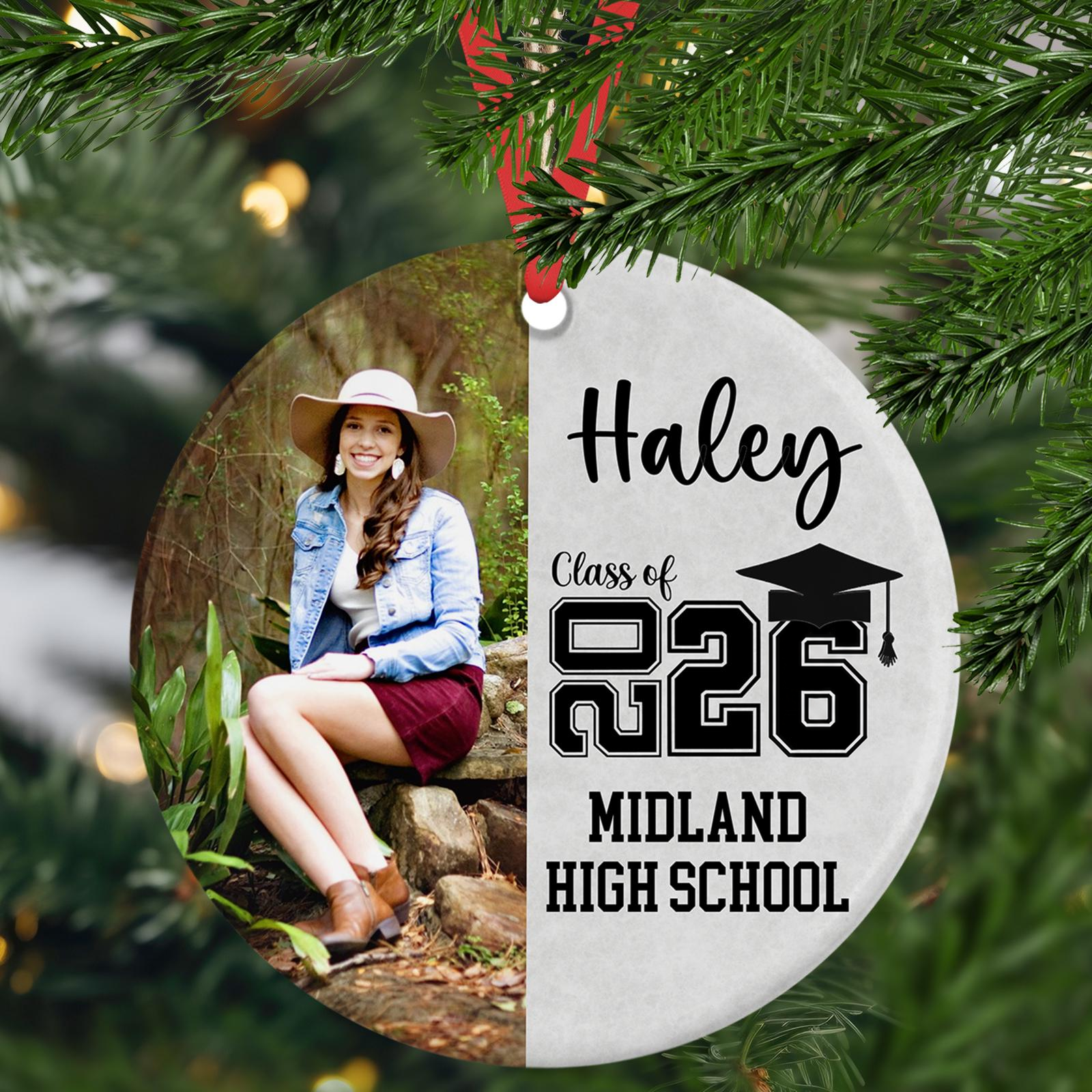 Custom Photo Senior Keepsake Ornament - Personalized Ceramic Ornament - Graduation Motivation Gift For Her/Him, Daughter/Son, Grad Ceremony, Commencement