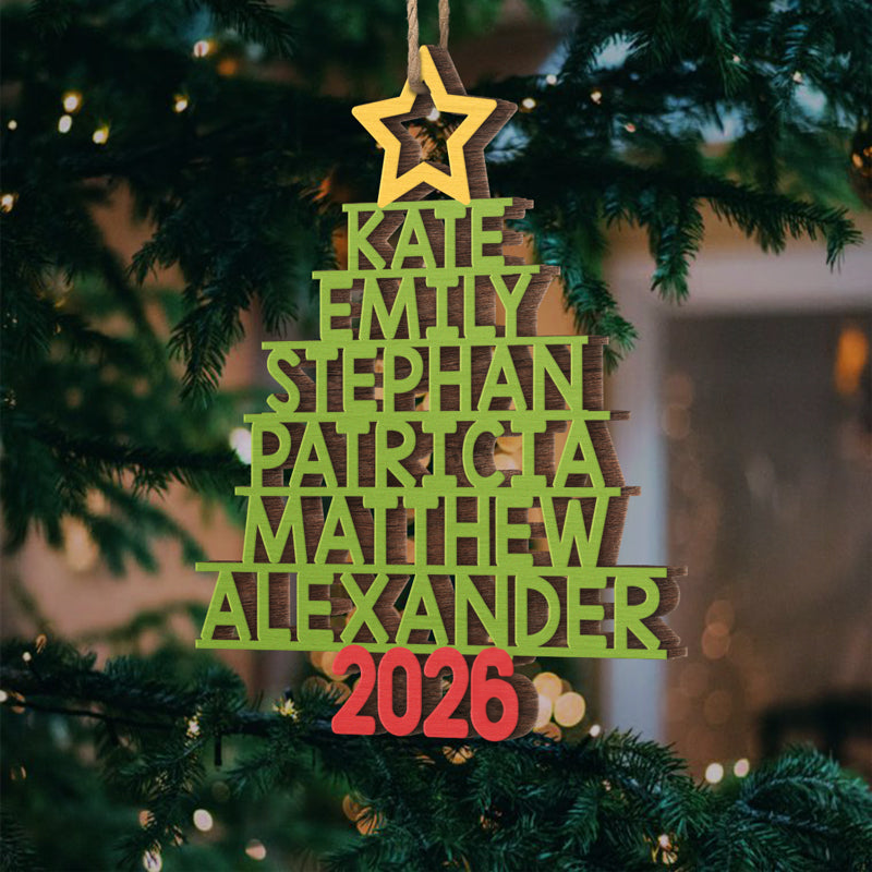 [Upto 14 Names] Custom Names Family Christmas Tree Ornament - Personalized Wood Ornament - Christmas Gift for Family Members