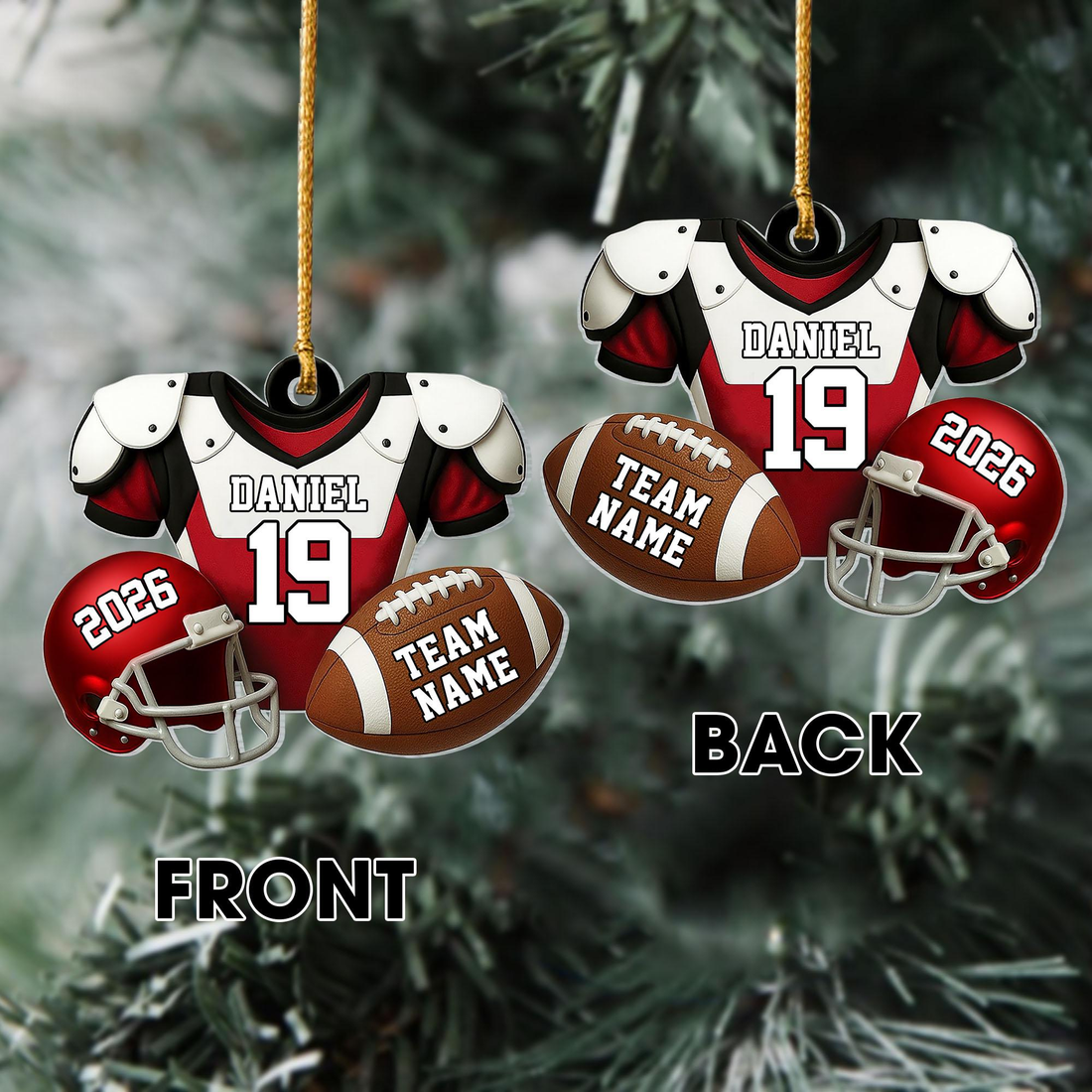 American Football Christmas personalized custom shaped acrylic ornament, alternate view 3
