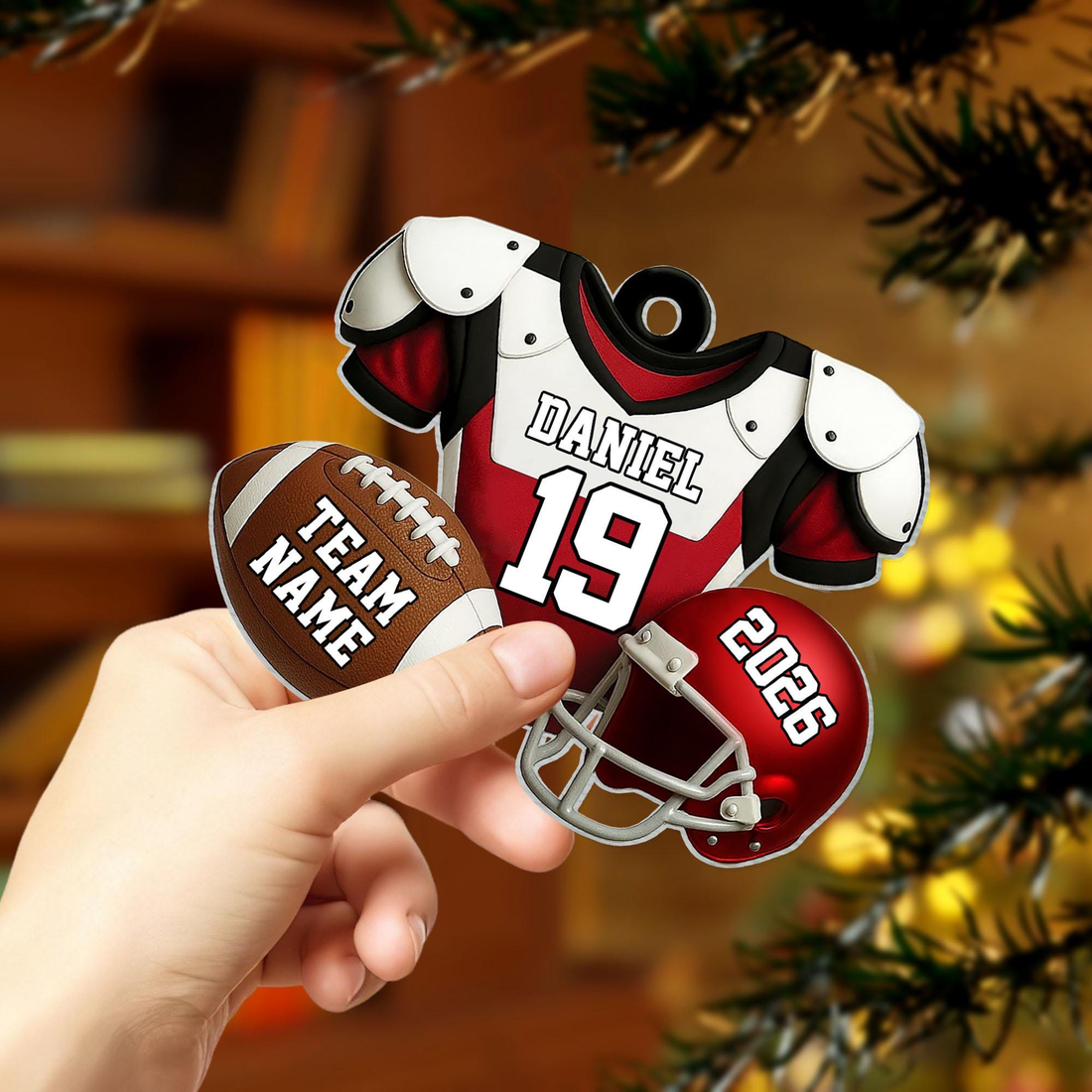 American Football Christmas personalized custom shaped acrylic ornament, alternate view 2