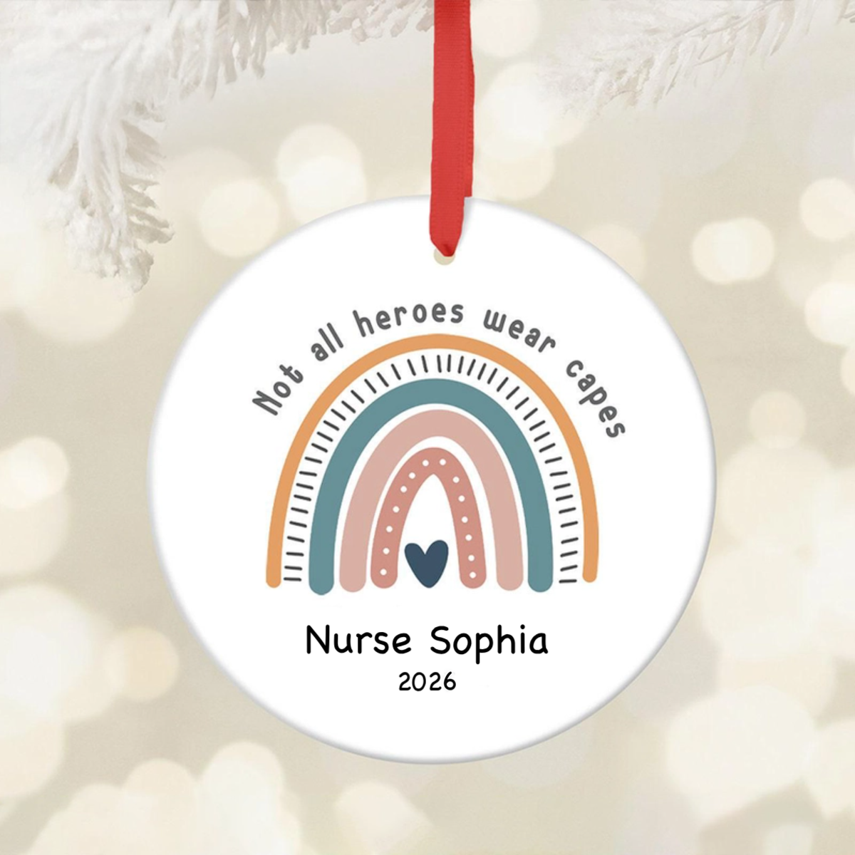 Not All Heroes Wear Capes Nurse - Personalized Circle Ceramic Ornament - Christmas Gift For Nurse, CNA, Registered RN, Healthcare Worker