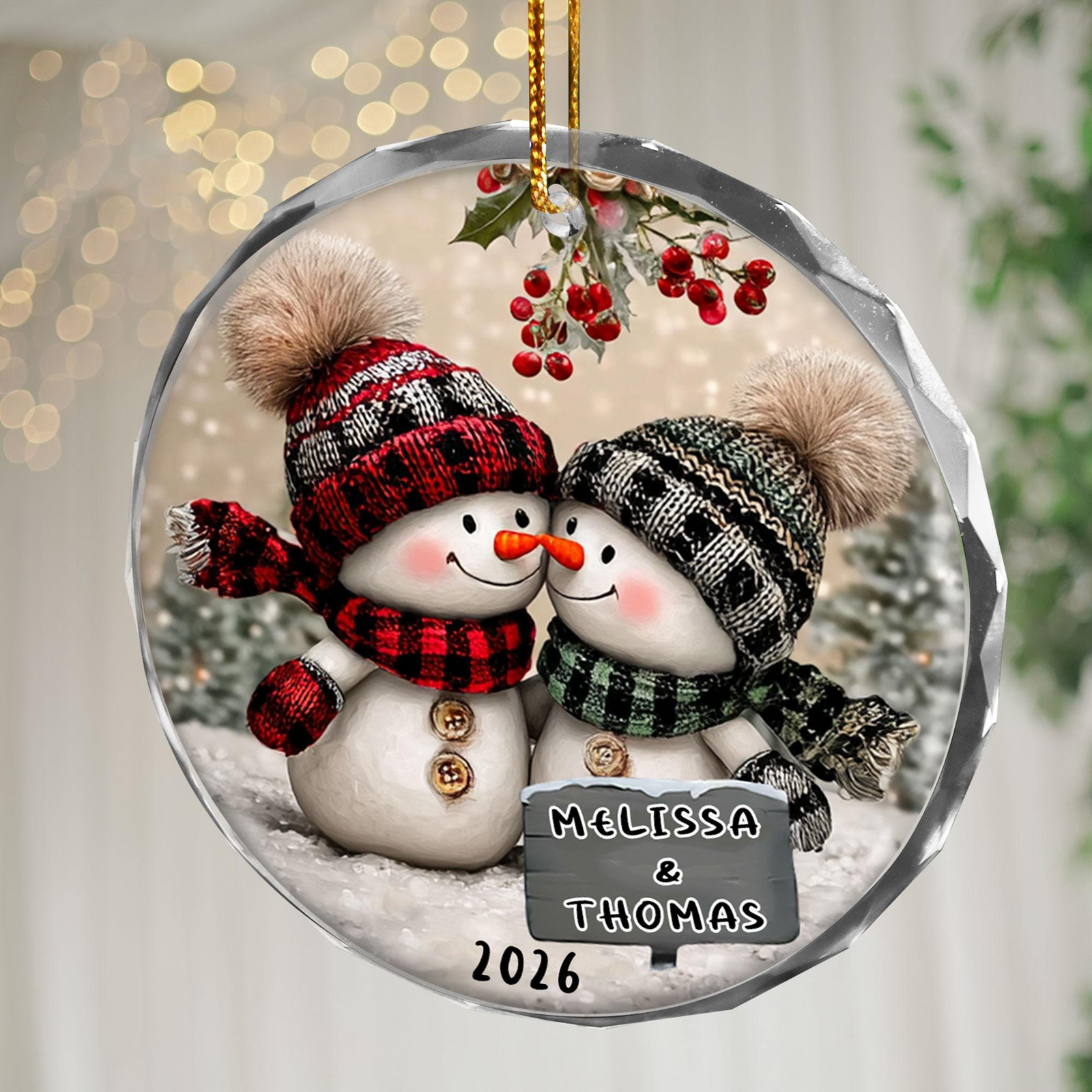 Snowman Couple Christmas - Personalized Heart Glass Ornament - Christmas Gift For Her/Him, Husband/Wife, Couples