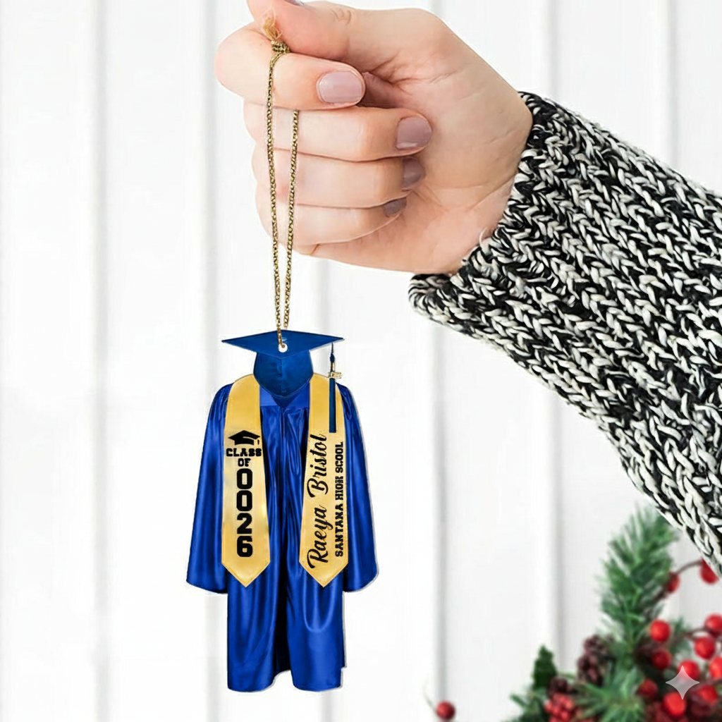Graduation Cap & Gown Ornament personalized custom shaped acrylic ornament, alternate view 4