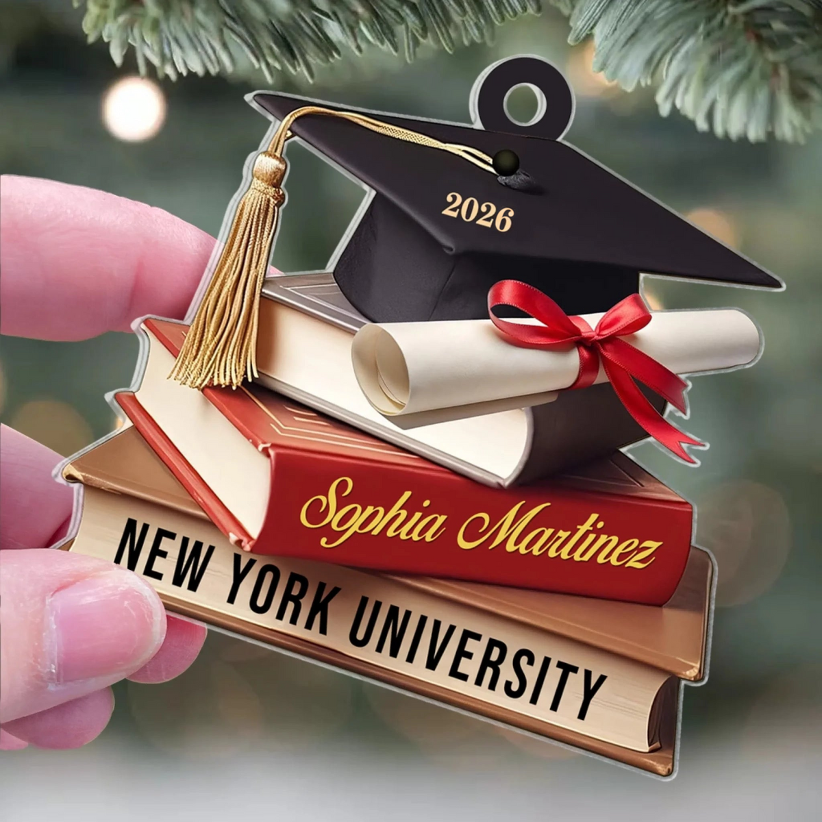 Custom School Graduation Cap With Books - Personalized Custom Shaped Ornament - Graduation Motivation Gift For Her/Him, Daughter/Son, Grad Ceremony, Commencement