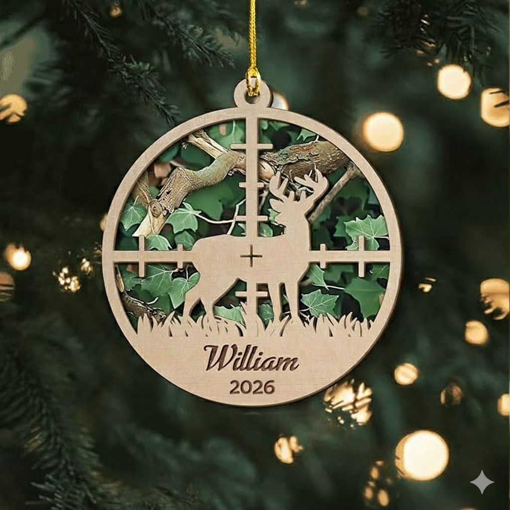 Hunting Christmas Ornament 2 layers custom shaped wooden ornament, alternate view 2