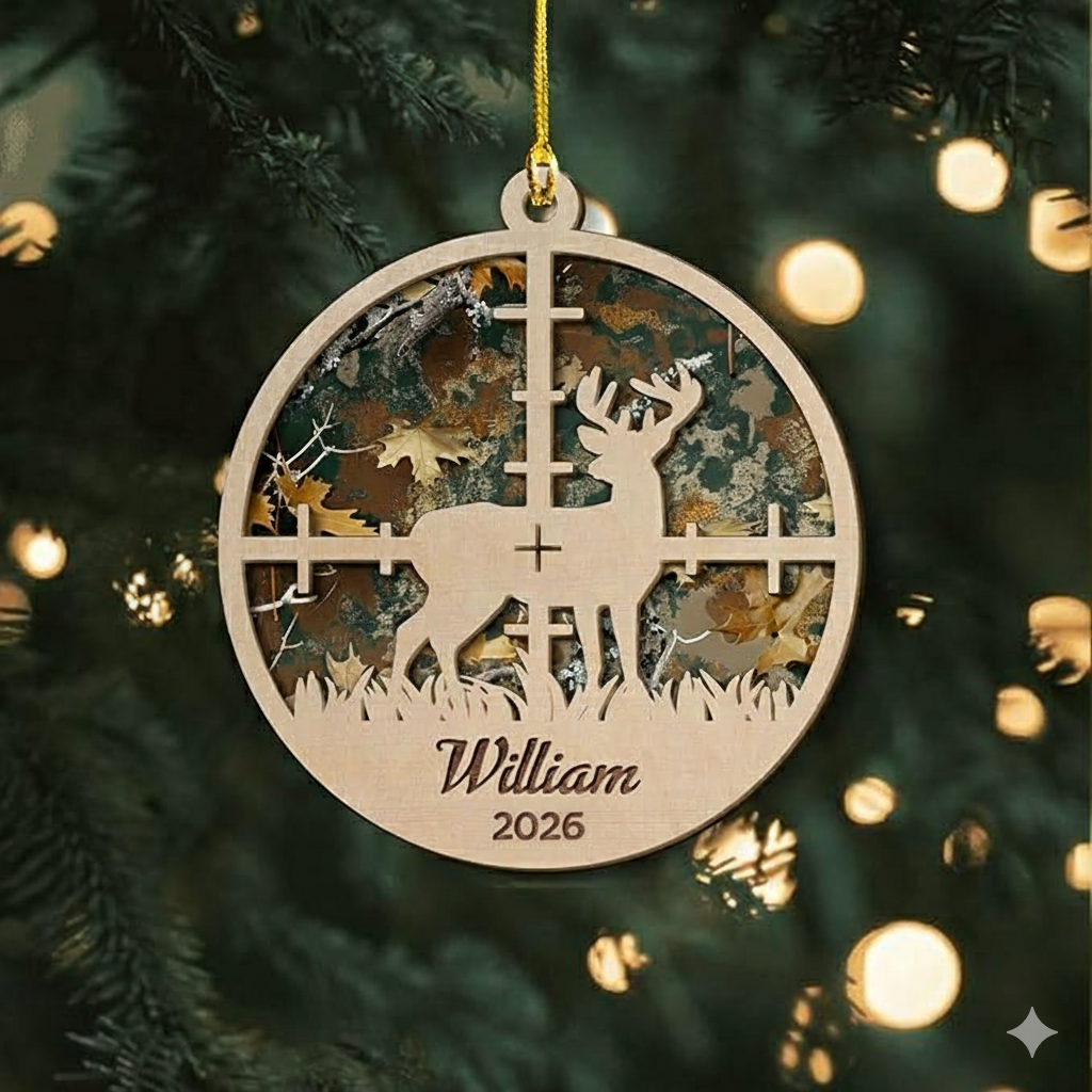 Hunting Christmas Ornament 2 layers custom shaped wooden ornament, alternate view 3