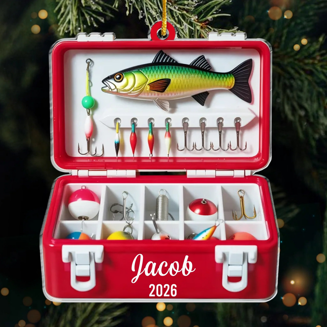 The Best Catch Of The Season Fishing Christmas personalized custom shaped acrylic ornament, alternate view 2