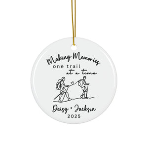 Making Memories On Trail At A Time Hiking - Personalized Circle Ceramic Ornament - Christmas Gift For Hiker, Hiking Lovers