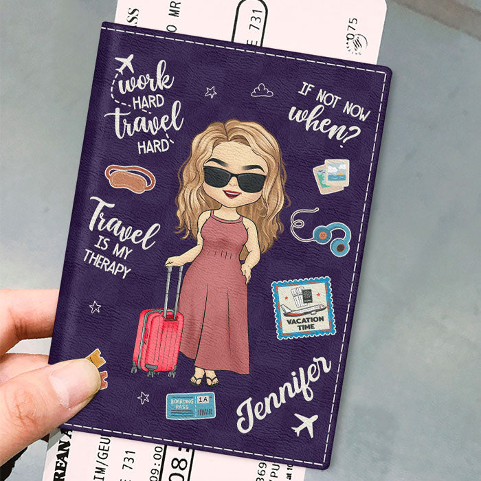 Travel Is My Therapy - Personalized Custom Passport Cover - Gift For Him, Her, Traveling Lovers