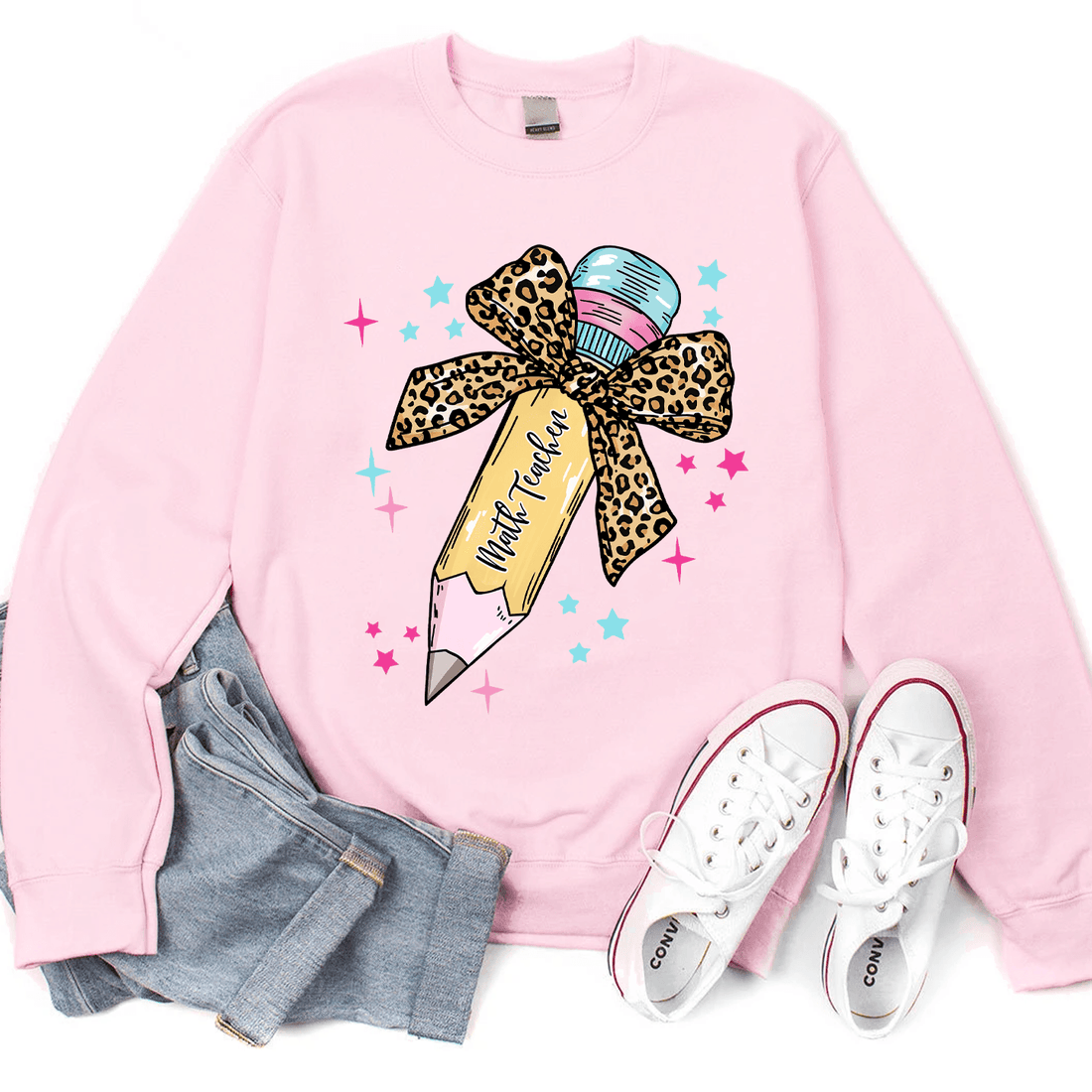 Personalized Leopard Print Bow Pencil Design t-shirt, alternate view 3