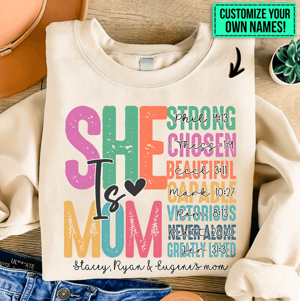 She is Mom, Bible Verse | Personalized Tshirts Gift For Mom, Mother, Grandma, Grandmother, Mother's Day, Valentine's Day Family