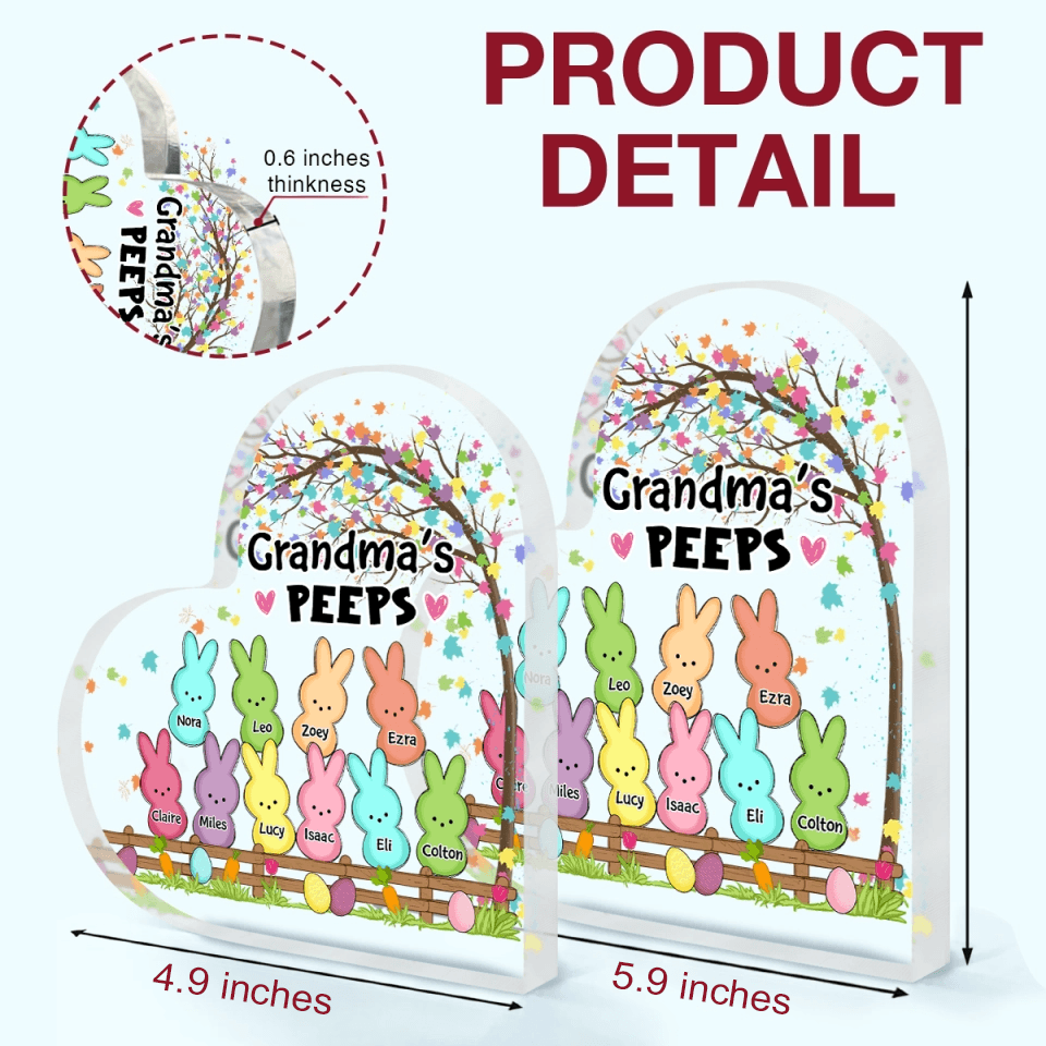 Grandma's Bunnies Easter Eggs - Custom Heart-shaped Acrylic Plaque - Personalized Keepsakes, Easter Day Gift for Family Members, Grandma, Grandpa, Mom, Dad, Grandmother, Grandfather, Aunt, Auntie, Uncle - Suzitee Store