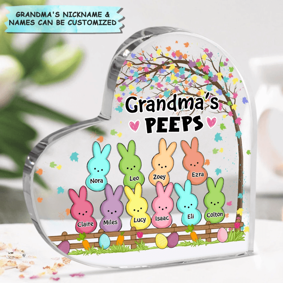 Grandma's Bunnies Easter Eggs - Custom Heart-shaped Acrylic Plaque - Personalized Keepsakes, Easter Day Gift for Family Members, Grandma, Grandpa, Mom, Dad, Grandmother, Grandfather, Aunt, Auntie, Uncle - Suzitee Store