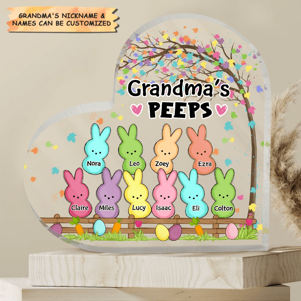 Grandma's Bunnies Easter Eggs - Custom Heart-shaped Acrylic Plaque - Personalized Keepsakes, Easter Day Gift for Family Members, Grandma, Grandpa, Mom, Dad, Grandmother, Grandfather, Aunt, Auntie, Uncle - Suzitee Store