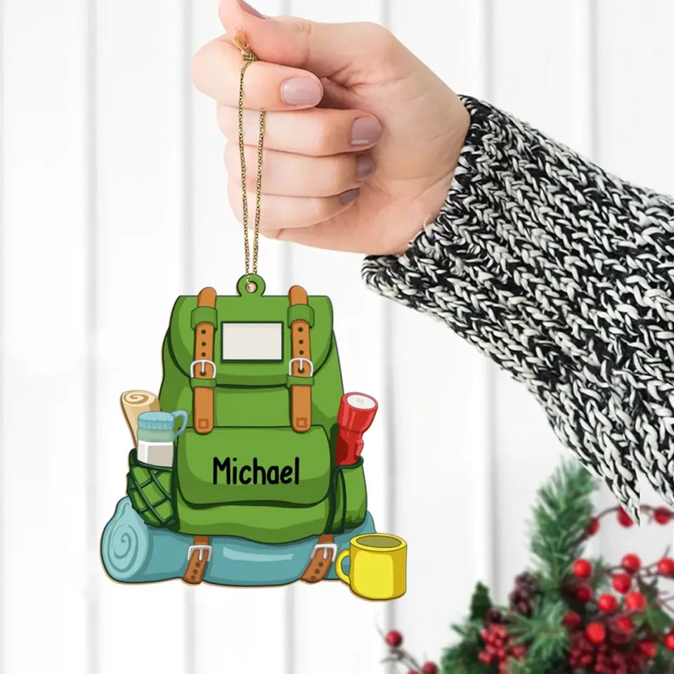 Hiking Backpack Ornament - Personalized Wood Ornament - Christmas Gift for Men Women, Hiking Lovers, Hiker Christmas Gift, Travel Gift
