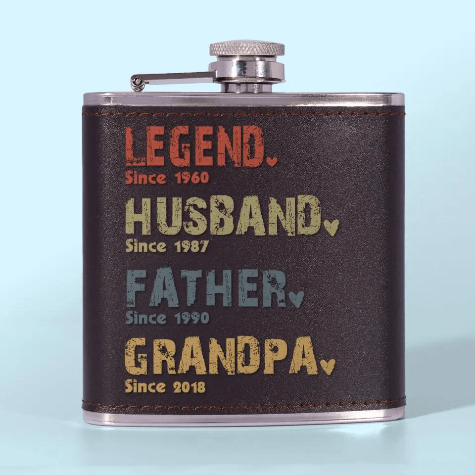 The Amazing Journey Of A Man - Personalized Custom Year Leather Hip Flask - Father's Day Gift for Family Members Grandpa, Dad, Boyfriend, Husband, Uncle - Suzitee Store
