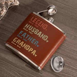 The Amazing Journey Of A Man - Personalized Custom Year Leather Hip Flask - Father's Day Gift for Family Members Grandpa, Dad, Boyfriend, Husband, Uncle - Suzitee Store