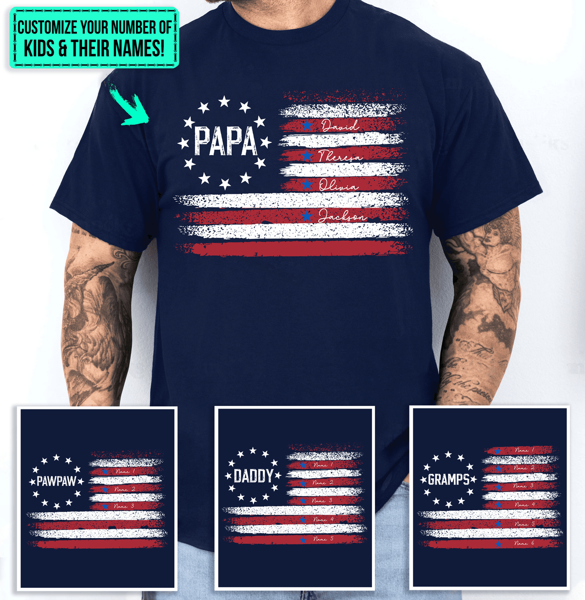 Retro Distressed Flags Design - Personalized Custom T Shirt - Gift for Dad, Husband, Grandpa, Father&#39;s Day - Suzitee Store