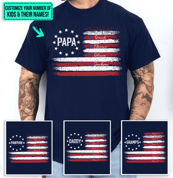 Retro Distressed Flags Design - Personalized Custom T Shirt - Gift for Dad, Husband, Grandpa, Father's Day