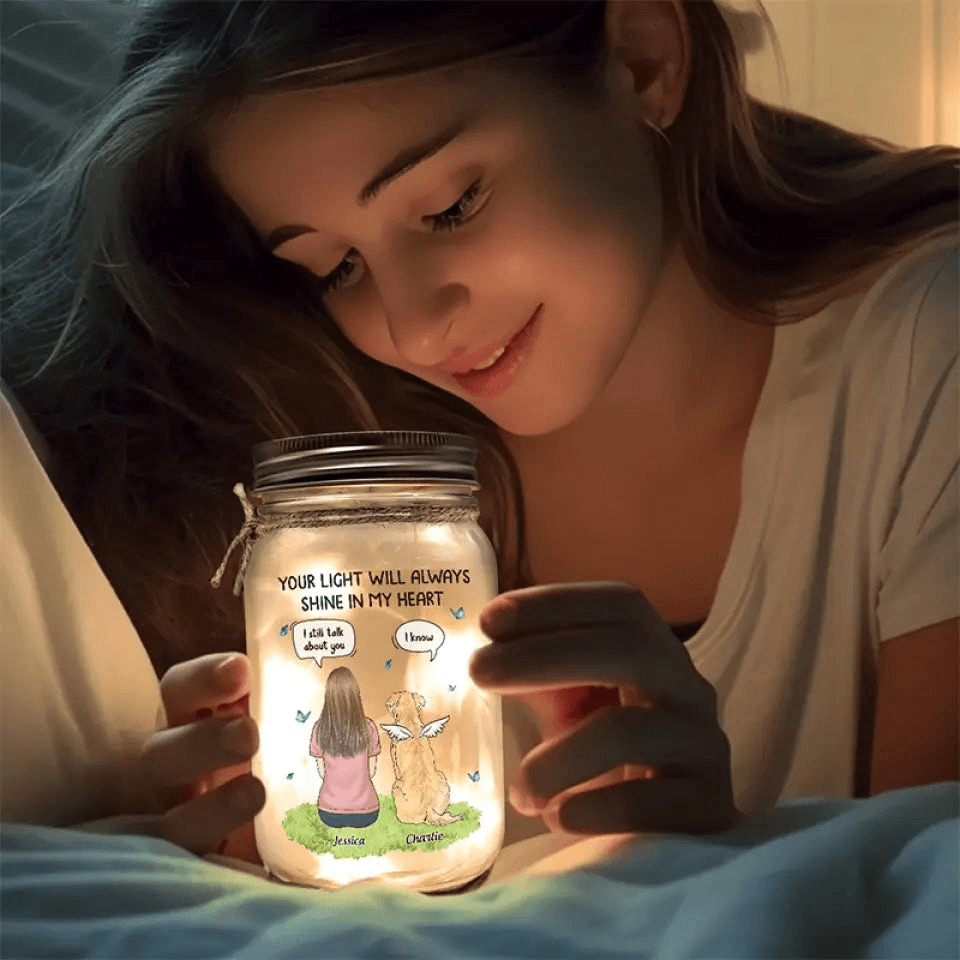 Personalized Mason Jar Memorial Light - Pet Loss Sympathy Gift - Custom Bereavement Keepsake for Dog & Cat Lovers