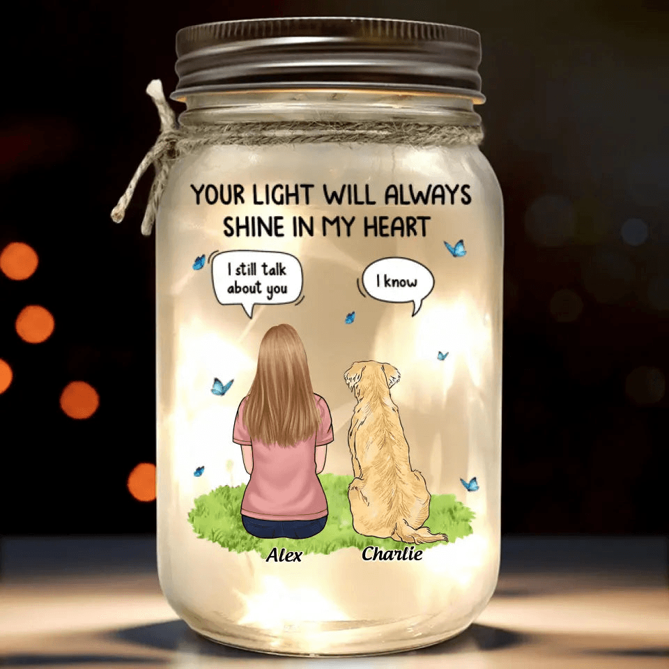 Personalized Mason Jar Memorial Light - Pet Loss Sympathy Gift - Custom Bereavement Keepsake for Dog & Cat Lovers