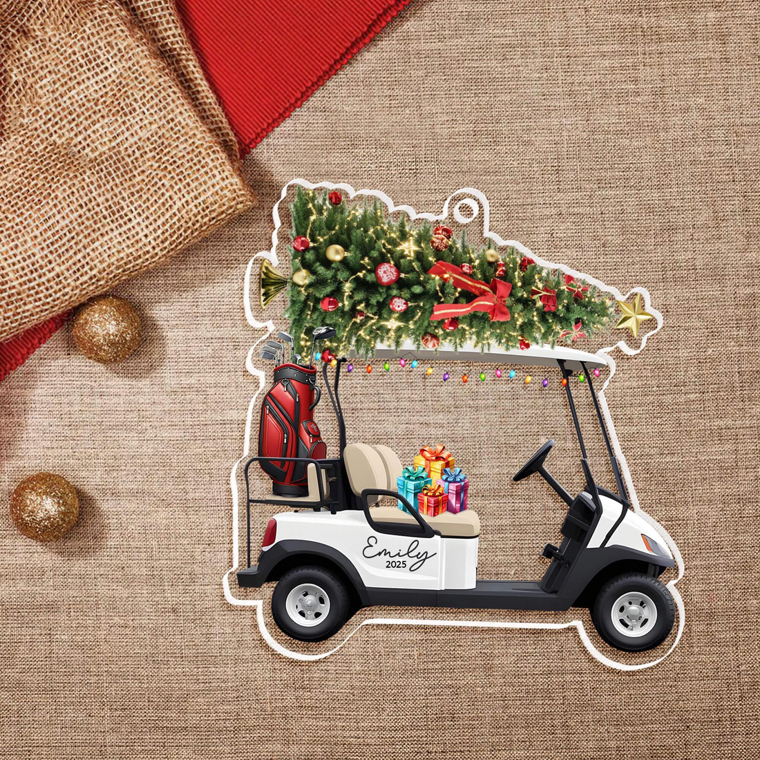 Golf Cart Christmas custom shaped acrylic ornament, alternate view 3
