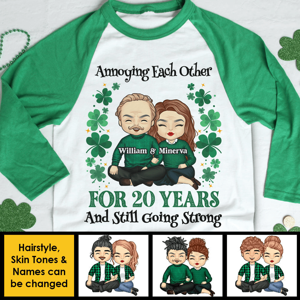 Annoying Each Other For Years And Still Going Strong - Personalized Custom Baseball Tee Raglan Jersey T Shirt - St. Patrick's Day, Birthday, Loving, Funny Gift For Couples, Anniversary, Husband, Wife, Girlfriend, Boyfriend, Her/Him - Suzitee Store