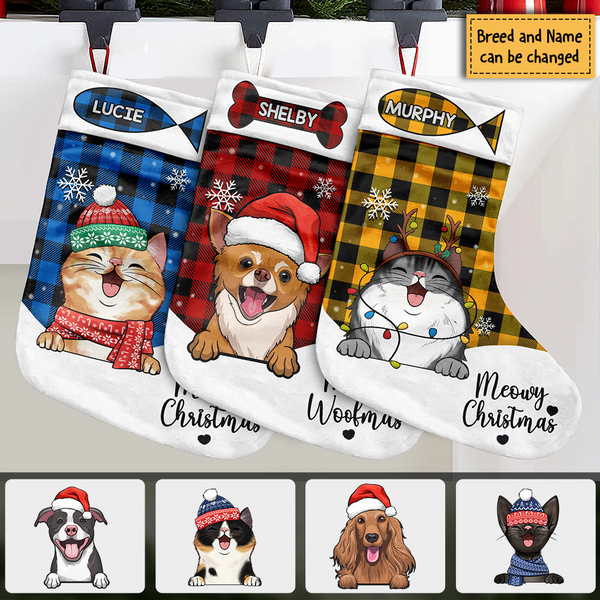 Meowy Christmas & Merry Woofmas - Personalized Custom Christmas Stocking - Gift For Dog Lovers & Cat Lovers