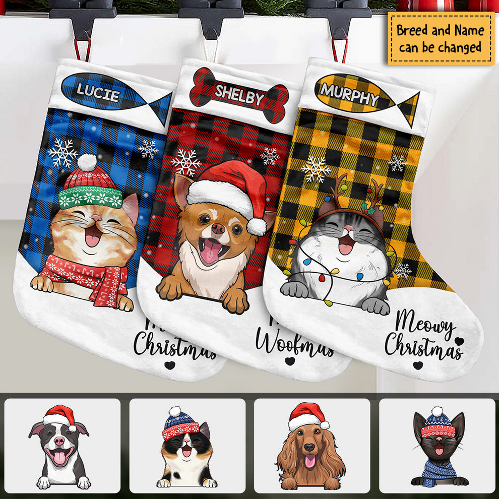 Meowy Christmas &amp; Merry Woofmas - Personalized Custom Christmas Stocking - Gift For Dog Lovers &amp; Cat Lovers