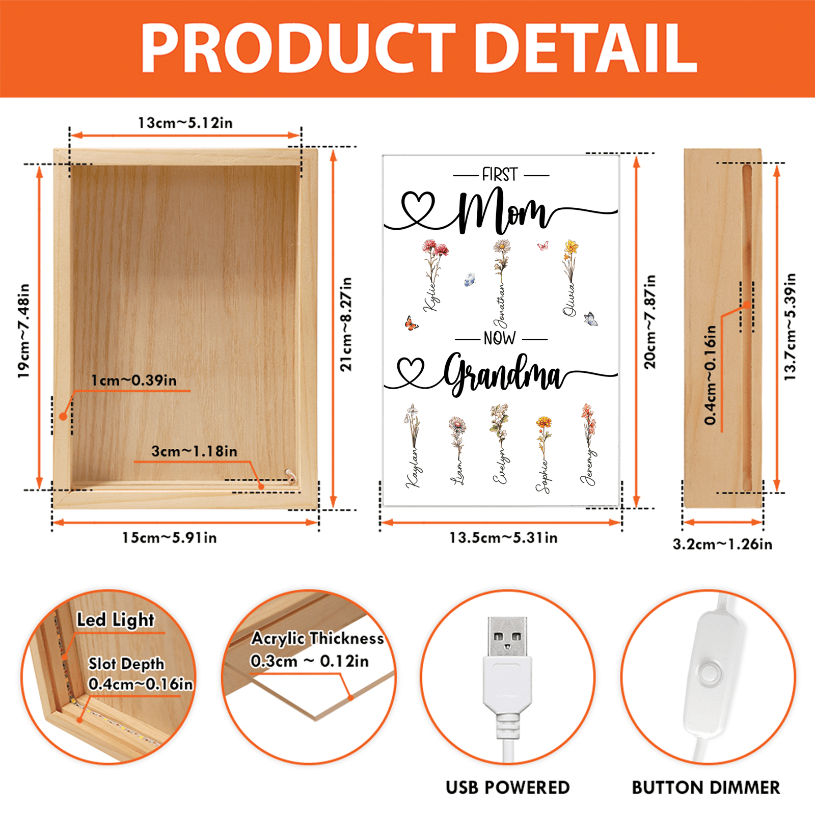 Custom Birth Month Flower First Mom Now Grandma - Personalized Frame Light Box - LED Night Lamp, Mother's Day, Birthday, Loving, Funny Keepsakes/Gift for Grandma/Nana/Mimi, Mom, Wife, Grandparent - Suzitee Store