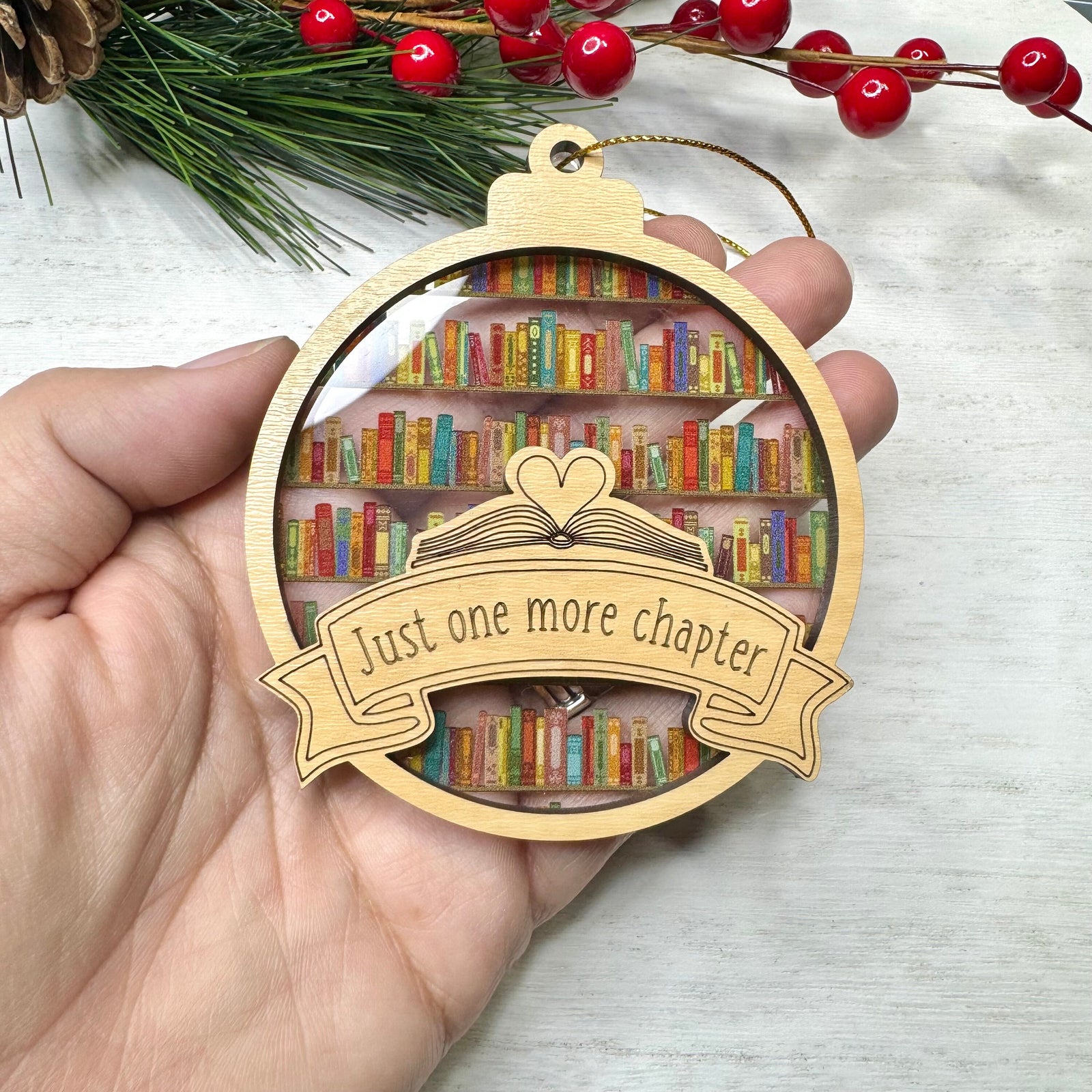 Just One More Chapter Book Lovers - Personalized Window Hanging Suncatcher Ornament - Christmas Gift For Book Lovers, Bookworms, Readers