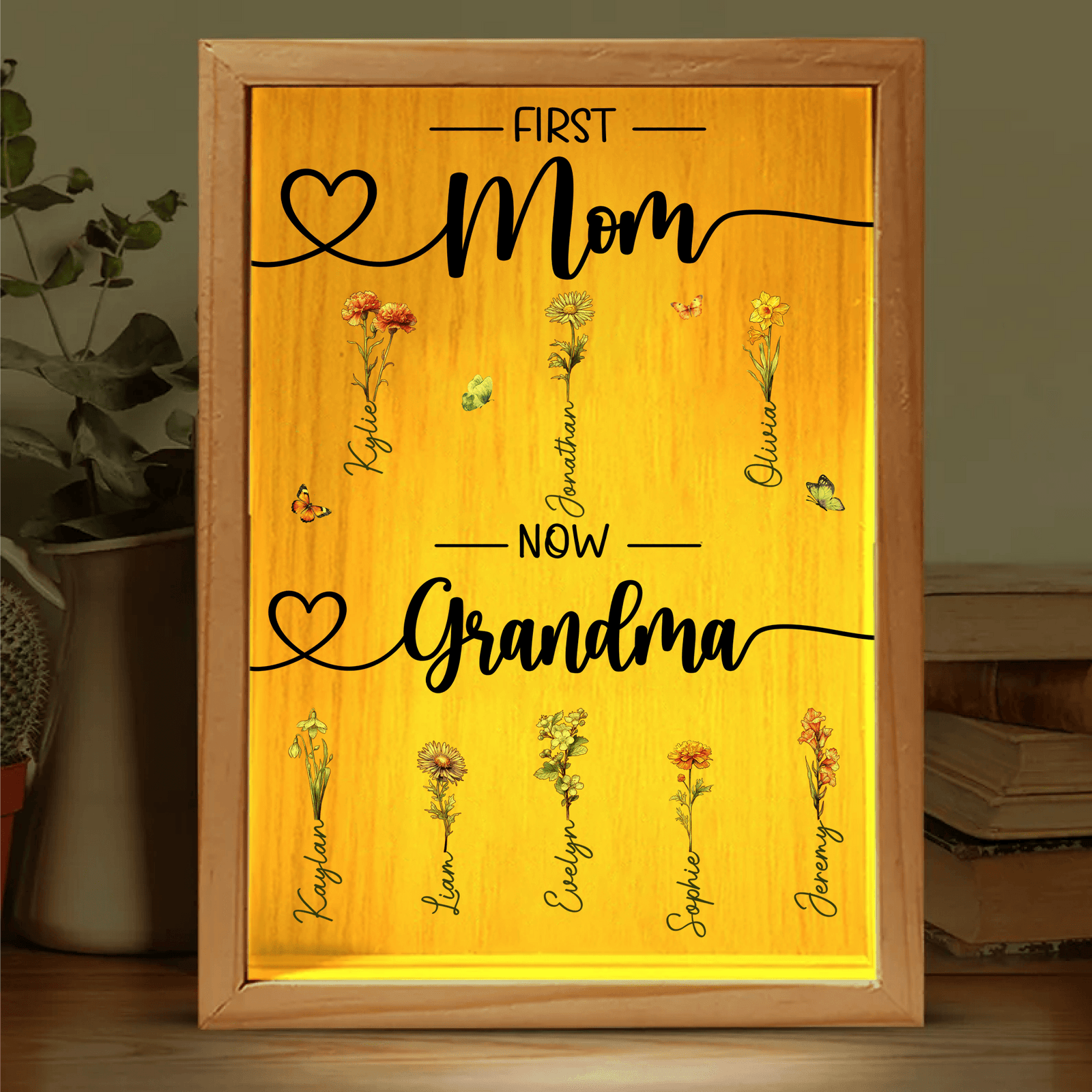 Custom Birth Month Flower First Mom Now Grandma - Personalized Frame Light Box - LED Night Lamp, Mother's Day, Birthday, Loving, Funny Keepsakes/Gift for Grandma/Nana/Mimi, Mom, Wife, Grandparent - Suzitee Store