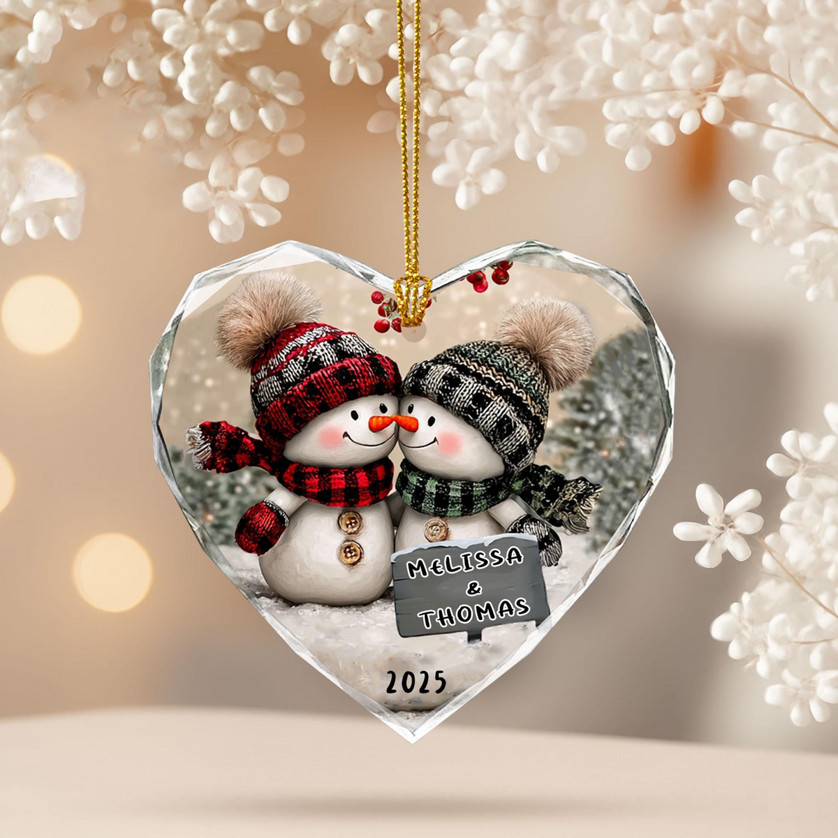 Snowman Couple Christmas - Personalized Glass Ornament - Christmas Gift For Her/Him, Husband/Wife, Couples