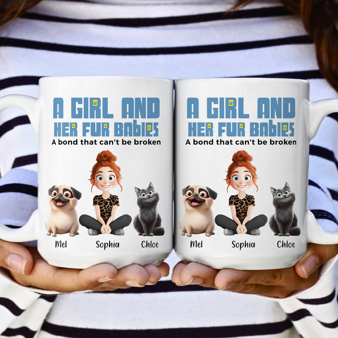 A Girl & Her Cats Has Unbreakable Bond - Personalized Custom Mug - Gift For Her/Him, Cat Lovers, Pet Lovers, Cat Mom, Cat Dad